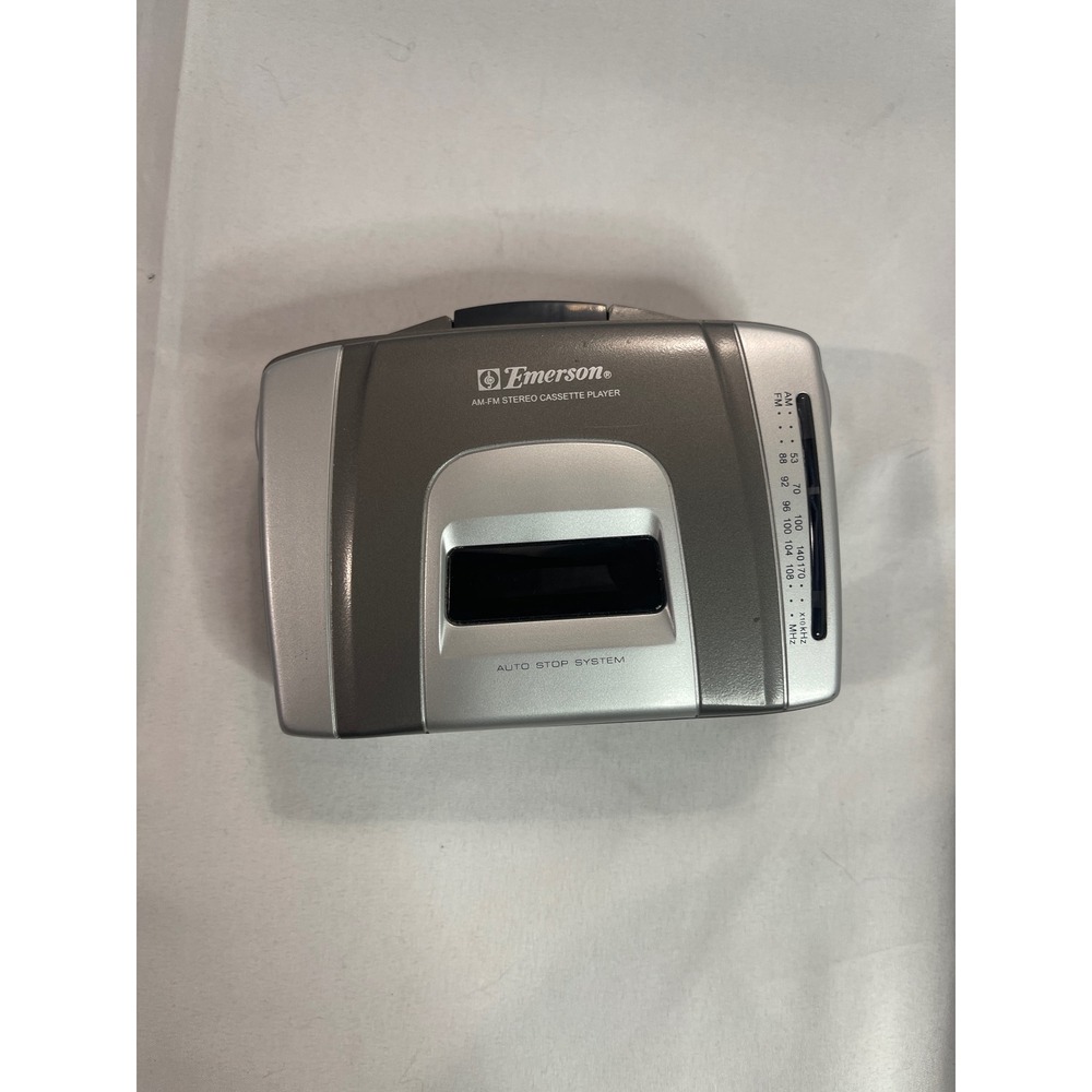 Emerson EW68 Portable AM-FM Stereo Cassette Player Auto Stop Silver Grey Walkman